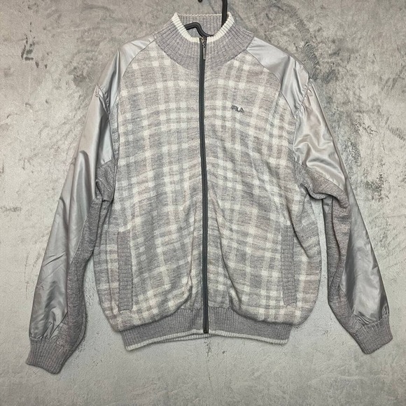 FILA Golf Mens Plaid Varsity Bomber Jacket Medium Full Zip Retro Y2K Preppy - Picture 1 of 7